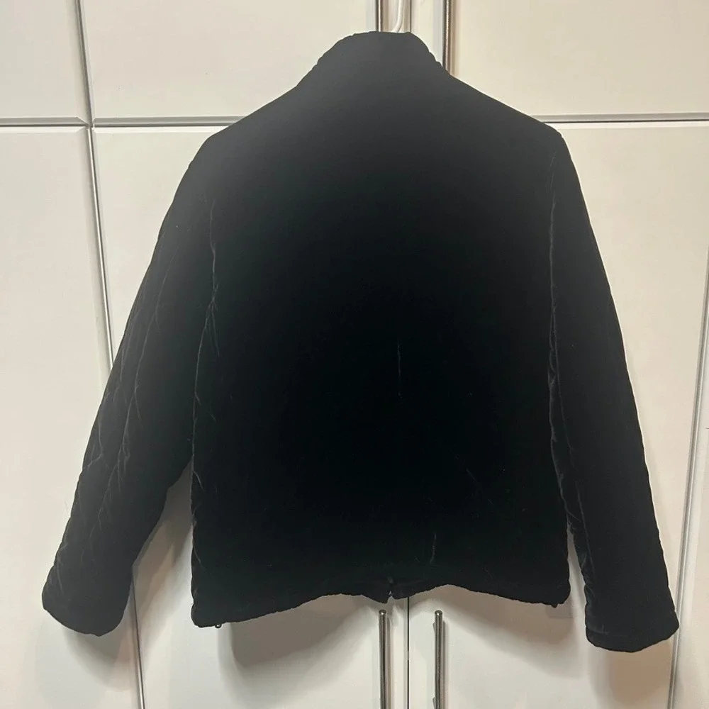 Lauren Ralph Lauren Black Velvet Puffer Jacket Silk Blend Quilted Coat Womens M